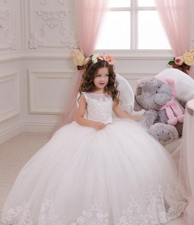 Shop Ivory Ball Gown Bateau Neck Chapel Train Sleeveless Flower Girl Dress Sydney