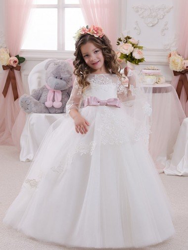 Shop Ivory Ball Gown Bateau Neck Long Chapel Train Sleeveless Flower Girl Dress Sydney