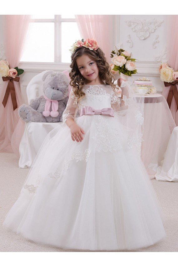 Shop Ivory Ball Gown Bateau Neck Long Chapel Train Sleeveless Flower Girl Dress Sydney