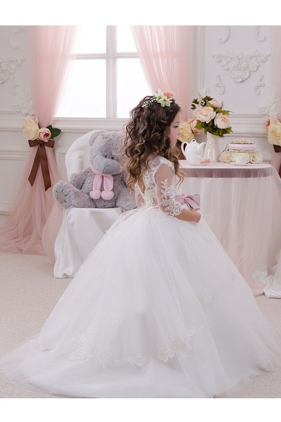 Shop Ivory Ball Gown Bateau Neck Long Chapel Train Sleeveless Flower Girl Dress Sydney