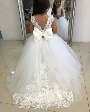 Shop Ivory Ball Gown Chapel Train Sleeveless Flower Girl Dress Sydney