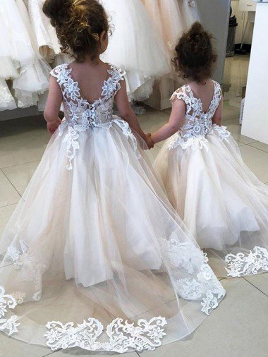 Shop Ivory Ball Gown Chapel Train Sleeveless V-Back Flower Girl Dress Sydney
