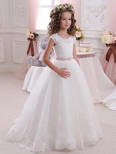 Shop Ivory Ball Gown High Neck Floor Length Keyhole Back Flower Girl Dress Sydney