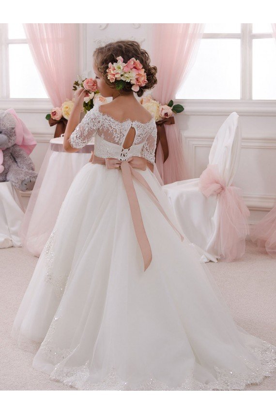Shop Ivory Ball Gown High Neck Floor Length Short Sleeve Flower Girl Dress Sydney