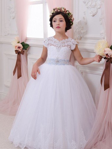 Shop Ivory Ball Gown Sweetheart Chapel Train Cap Sleeve Flower Girl Dress Sydney