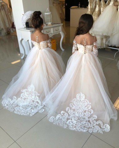 Shop Ivory Ball Gown Sweetheart Chapel Train Long Sleeve Flower Girl Dress Sydney
