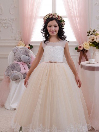 Shop Ivory & Champagne Ball Gown Sweetheart Floor Length Sleeveless Flower Girl Dress Sydney