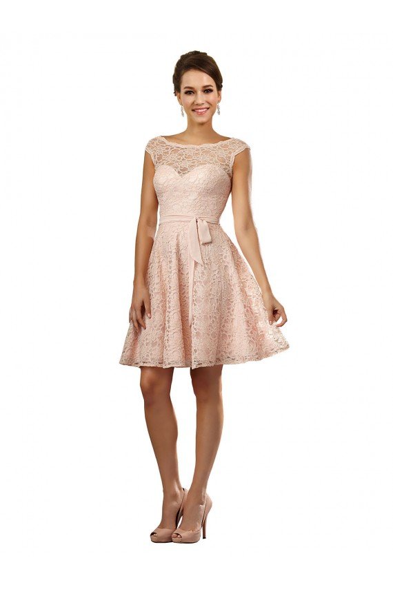 Shop Short Knee Length Lace Bridesmaid Dress with Matching Chiffon Tie Sash Sydney