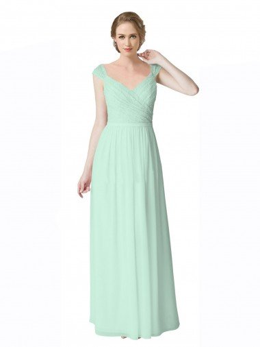 Shop Long Chiffon Bridesmaid Dress with Corded Lace V-Neck Bodice Sydney