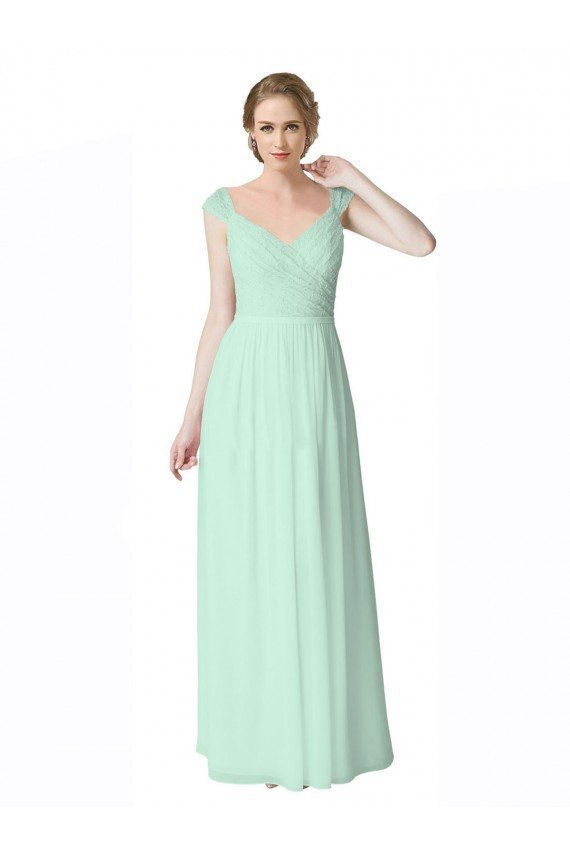 Shop Long Chiffon Bridesmaid Dress with Corded Lace V-Neck Bodice Sydney