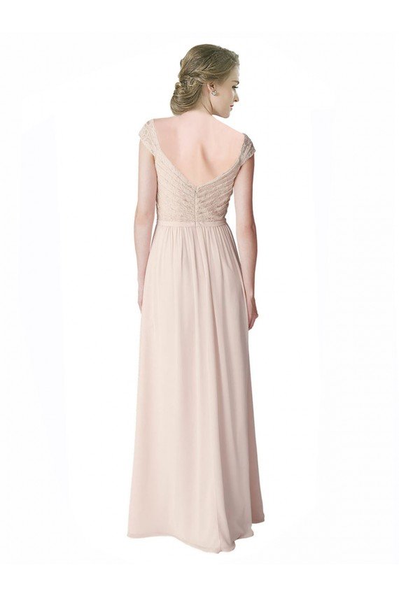 Shop Long Chiffon Bridesmaid Dress with Corded Lace V-Neck Bodice Sydney