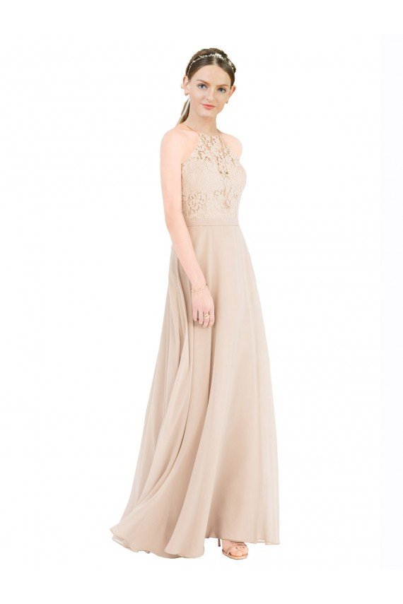 Shop High Halter Neck Illusion Lace Bridesmaid Dress / Prom Dress with Chiffon Skirt and Keyhole Back Sydney