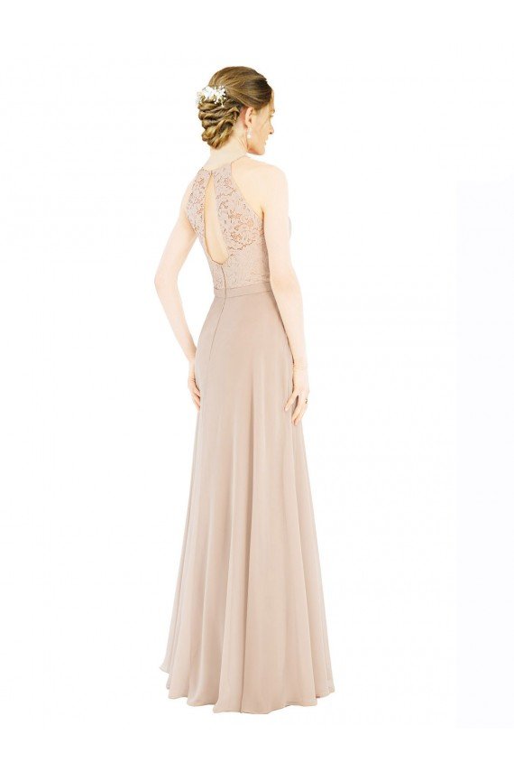 Shop High Halter Neck Illusion Lace Bridesmaid Dress / Prom Dress with Chiffon Skirt and Keyhole Back Sydney