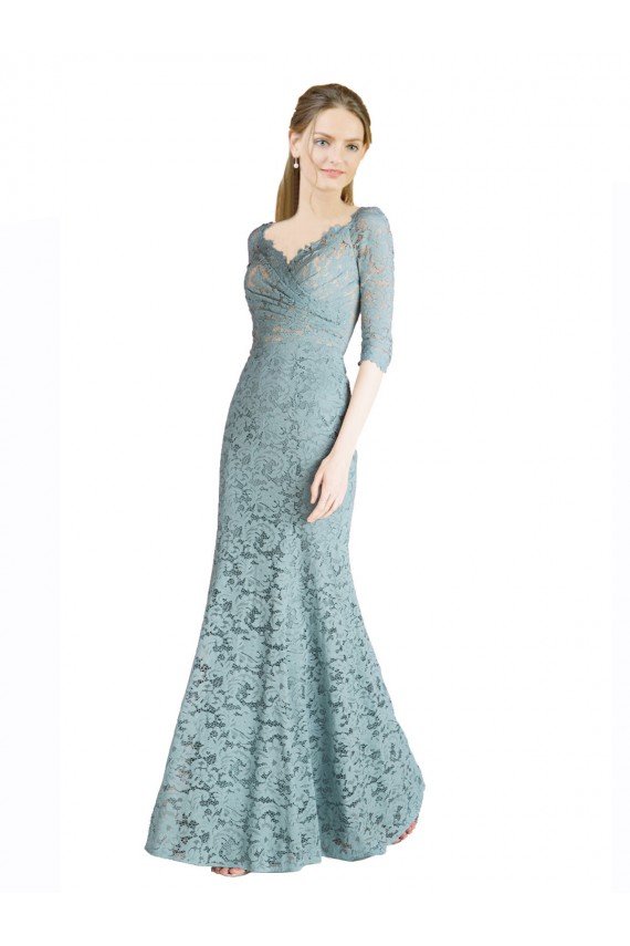 Shop Half Sleeves Pleated Lace Bridesmaid Dress / Prom Dress with Wrap-Around Portrait Neckline Sydney