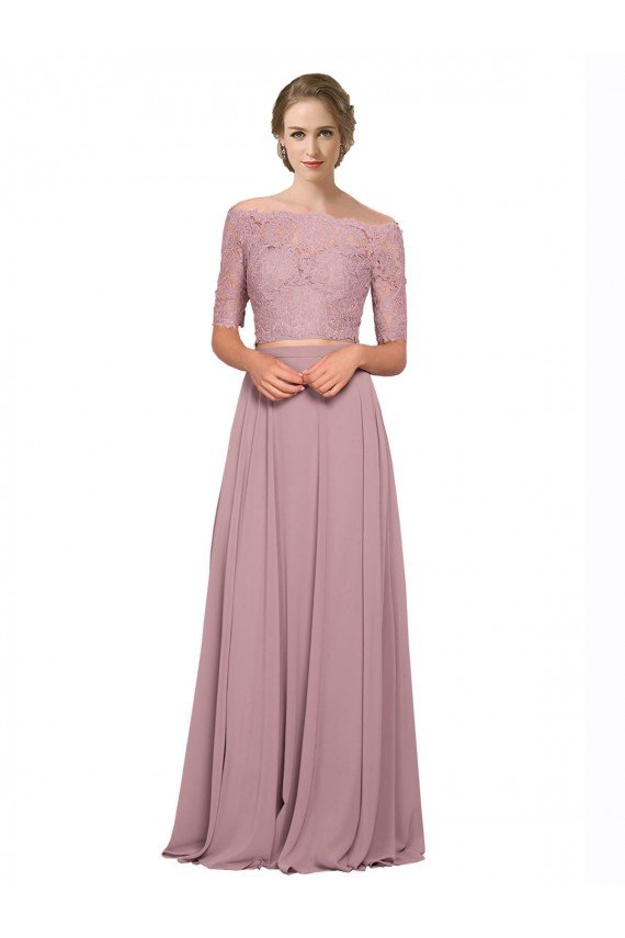 Shop Off the Shoulder Lace Crop Top A-Line Chiffon Bridesmaid Dress / Prom Dress Sydney