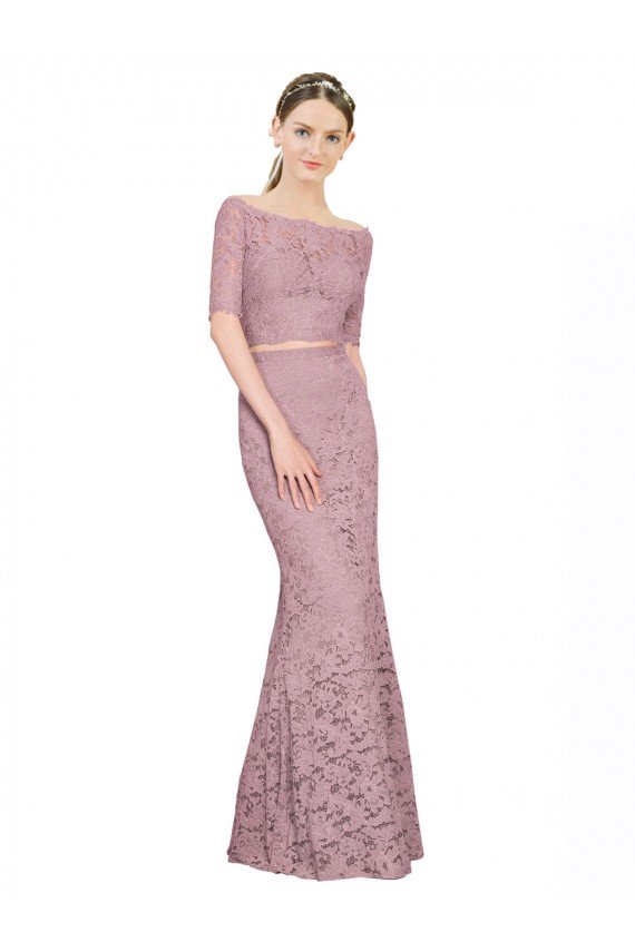 Shop Short Sleeves Crop Top Mermaid Lace Bridesmaid Dress / Prom Dress Sydney