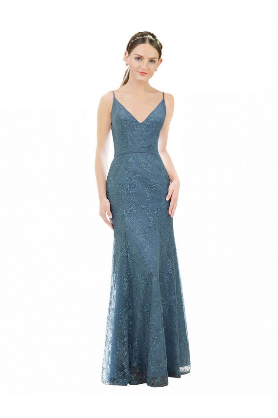 Deep V-Neck All Over Chantilly Lace Bridesmaid Dress with Criss Cross Open Back Sydney