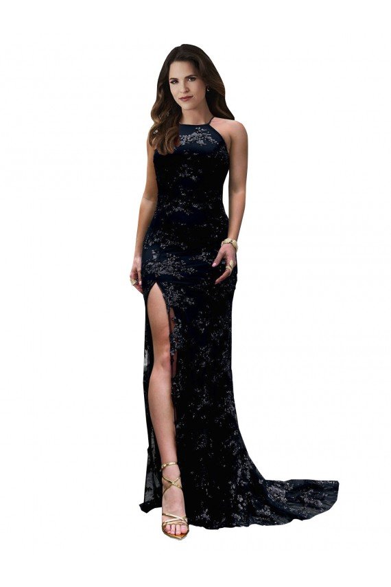 Shop Formal High Neckline Lace Open Back Bridesmaid Dress / Prom Dress with High Slit Sydney