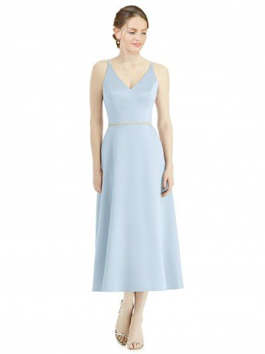 Shop Short Tea Length V-Neck Satin Bridesmaid Dress Sydney