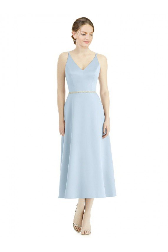 Shop Short Tea Length V-Neck Satin Bridesmaid Dress Sydney