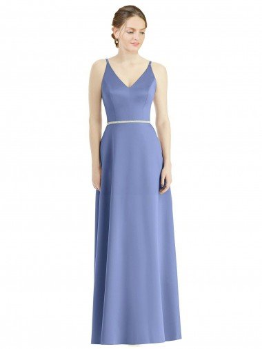 Long Floor Length V-Neck Satin Bridesmaid Dress with Spaghetti Straps Sydney
