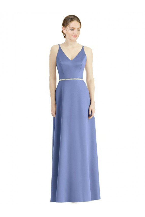 Long Floor Length V-Neck Satin Bridesmaid Dress with Spaghetti Straps Sydney