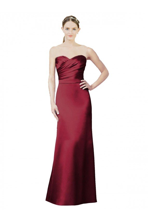 Shop Strapless Satin Bridesmaid Dress with Asymmetrical Draped Bodice Sydney