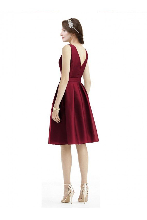 Shop Short Midi Length Satin Cocktail Bridesmaid Dress with Bateau Neckline and V-Back Sydney
