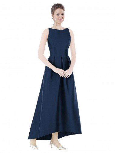 Shop Full Length Sleeveless Long Satin Bridesmaid Dress with High Low Hem Detail Sydney