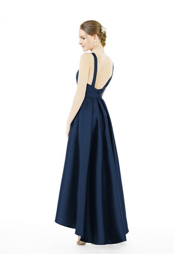 Shop Full Length Sleeveless Long Satin Bridesmaid Dress with High Low Hem Detail Sydney