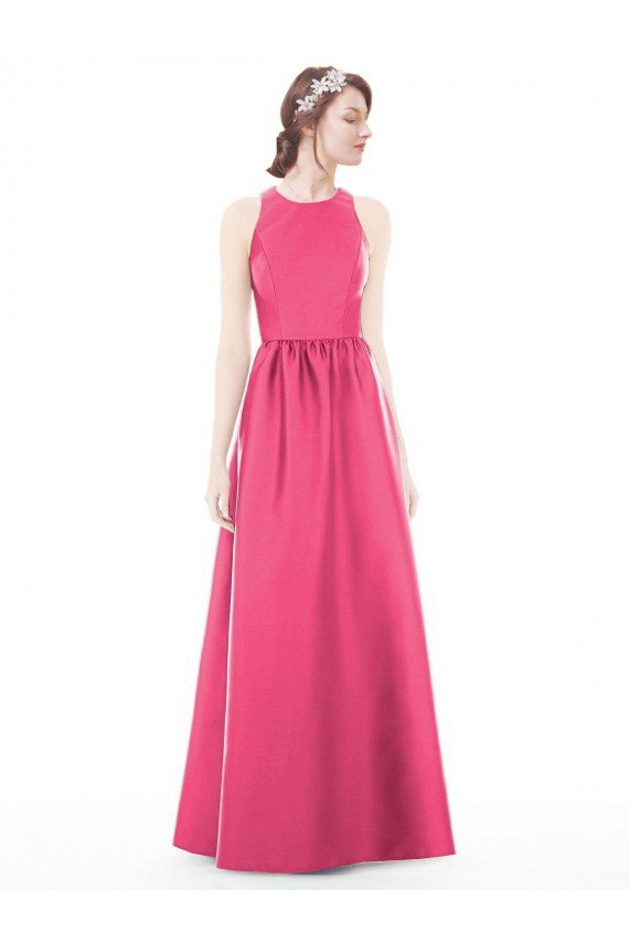 Shop Jewel Neck Keyhole Back Sleek Long Satin Bridesmaid Dress Sydney