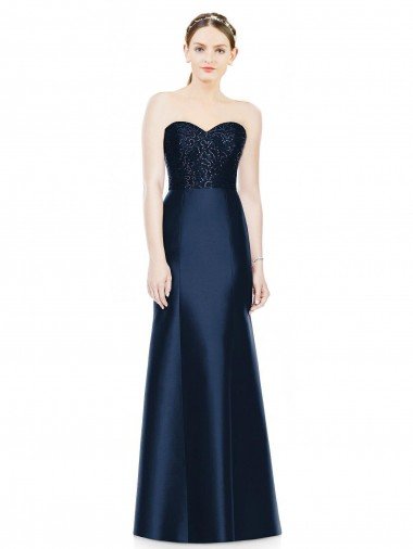 Shop Full Length Strapless Satin Bridesmaid Dress with Lace Sweetheart Neckline Sydney