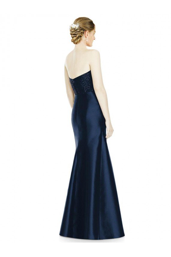 Shop Full Length Strapless Satin Bridesmaid Dress with Lace Sweetheart Neckline Sydney