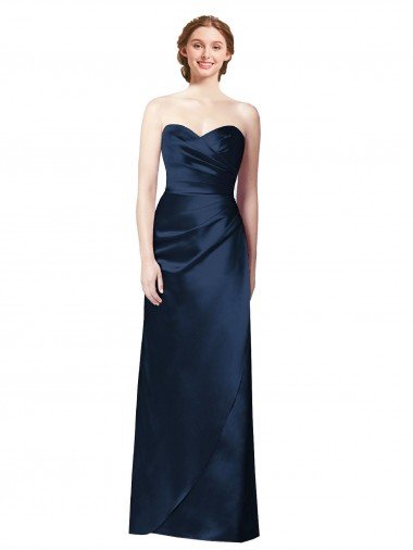 Shop Faux Wrap A-Line Long Satin Bridesmaid Dress with Draped Bodice Sydney