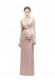 Shop Sleeveless V-Neck Long Satin Bridesmaid Dress with Draped Bodice and Tiered Bow Sydney