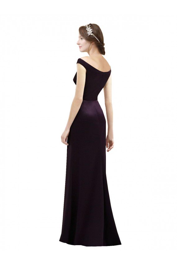 Shop Off The Shoulder Long Satin Bridesmaid Dress with Asymmetrical Pleated Bodice Sydney