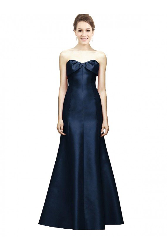 Shop Long Strapless Satin Bridesmaid Dress with Pleated Cuff Neckline Sydney