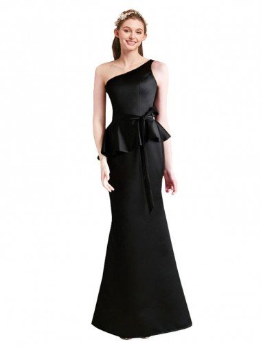 Shop Long One Shoulder Satin Bridesmaid Dress with Bow Ties Sydney