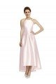 Shop Long High-Low Halter Satin Bridesmaid Dress with Criss-Cross Back Sydney