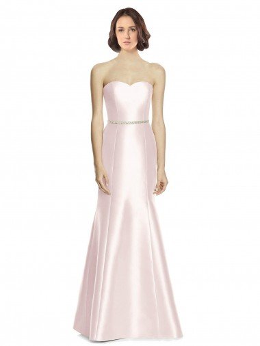 Long Sweetheart Satin Bridesmaid Dress with Slim Beaded Sash Sydney