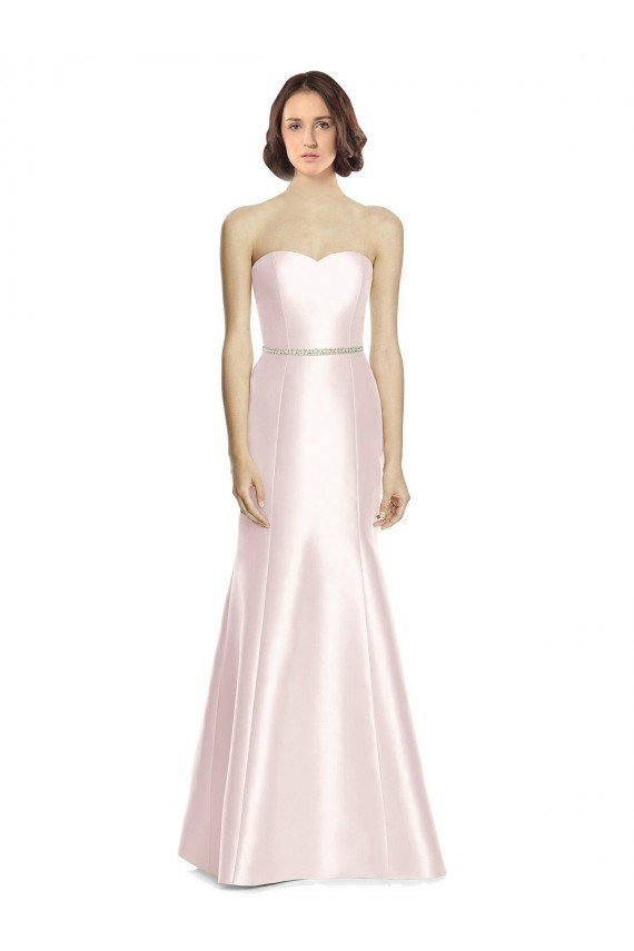 Long Sweetheart Satin Bridesmaid Dress with Slim Beaded Sash Sydney