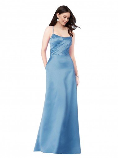 Shop Crossing Strap Back Pleated Bodice Long Formal Satin Bridesmaid Dress / Prom Dress Sydney