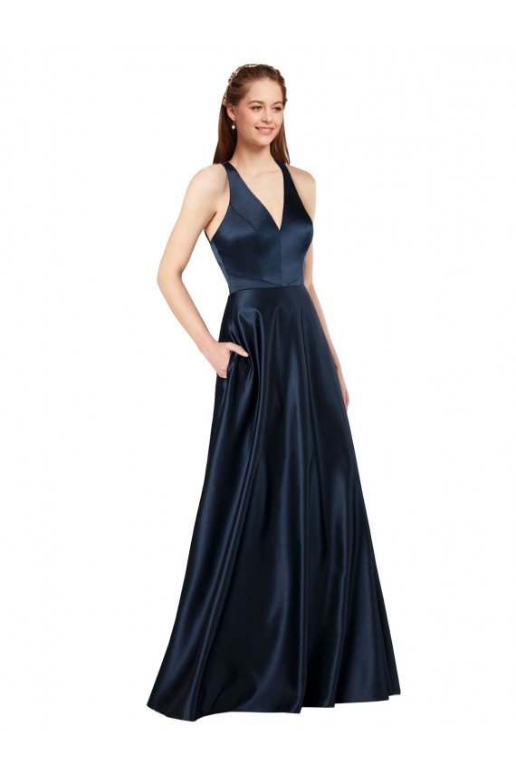 Shop Long Formal Satin Bridesmaid Gown with Halter Neckline Sydney