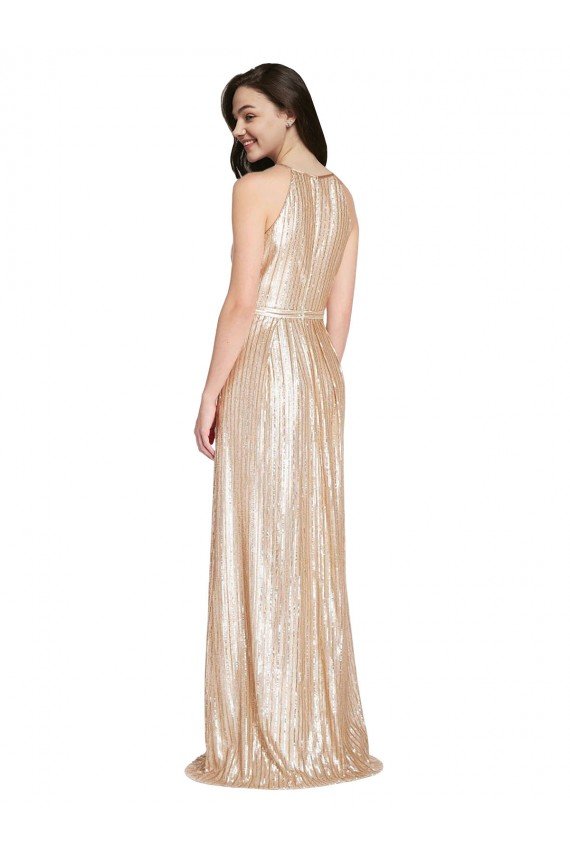 Shop Floor Length Halter Neck Sparkling Formal Sequin Bridesmaid Dress / Prom Dress with Pleats Sydney