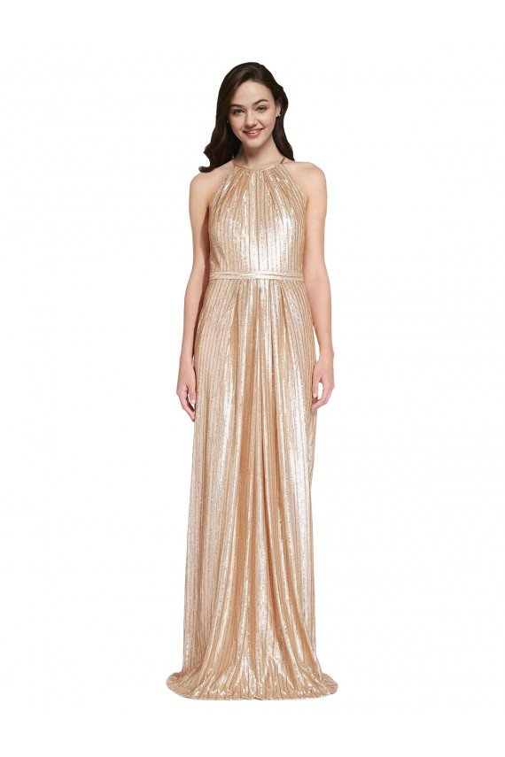 Shop Floor Length Halter Neck Sparkling Formal Sequin Bridesmaid Dress / Prom Dress with Pleats Sydney