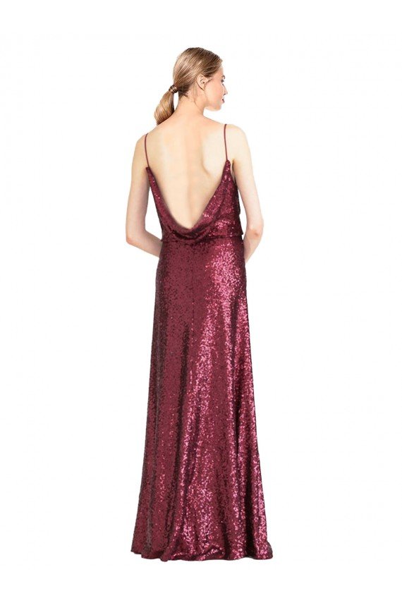 Shop High Neck Halter Long Slim Formal Sequin Bridesmaid Dress / Prom Dress with V-Neck and Blouson Bodice Sydney