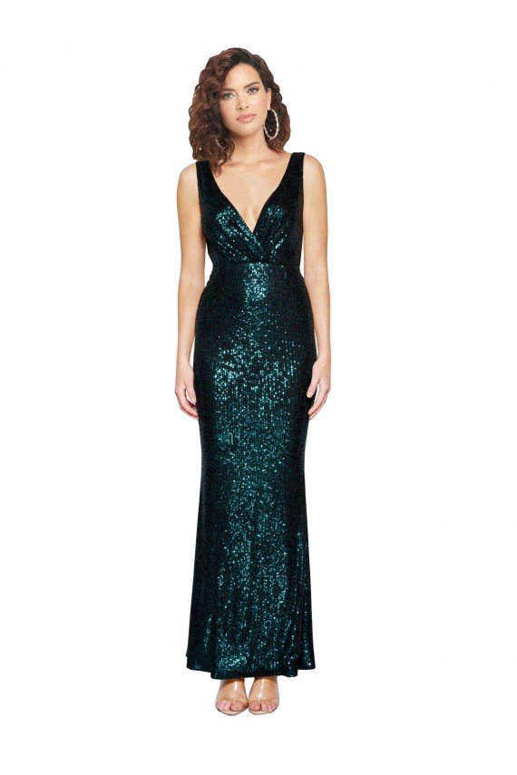 Shop V-Neck Full Length Formal Sequin Bridesmaid Dress / Prom Dress with Draped Back Sydney