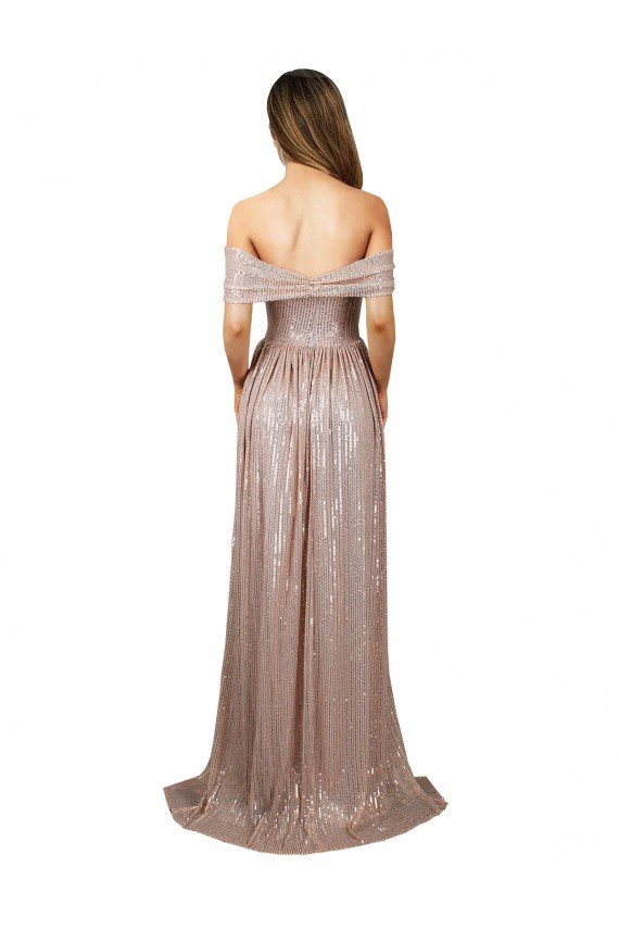 Shop Strapless Scoop Neck Off the Shoulder Long Formal Sequin Bridesmaid Dress / Prom Dress with High Slit Sydney