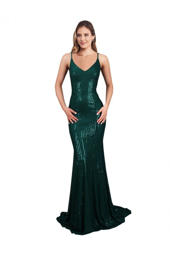 Shop Fishtail Shaped V-Neck Open Back Long Formal Sequin Bridesmaid Dress / Prom Dress Sydney