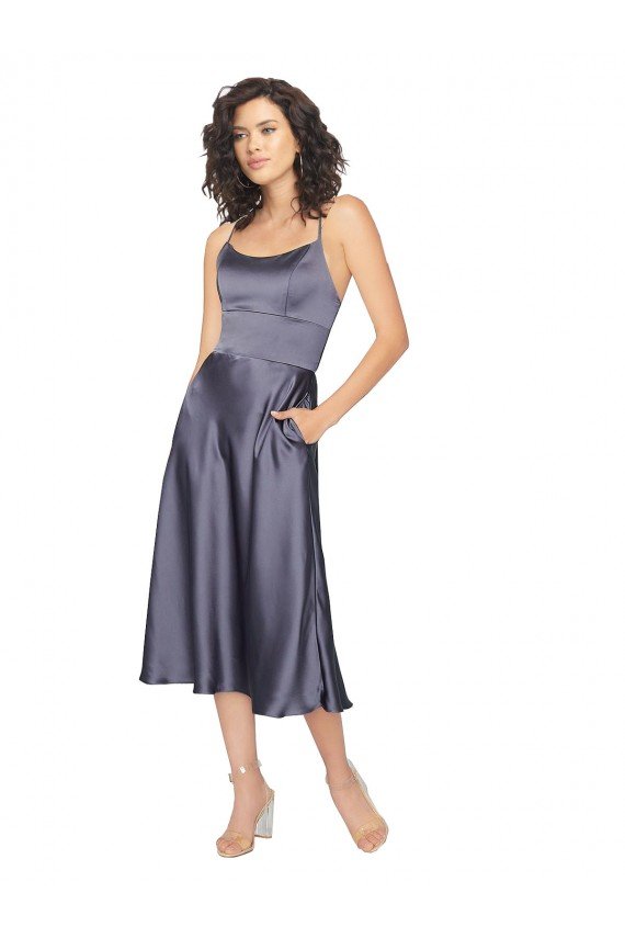 Shop Midi Cocktail Length Silky Satin Bridesmaid Dress / Prom Dress with Open Tied Back Sydney